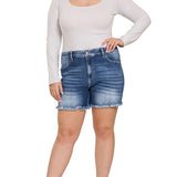 Mid Rise - Raw Frayed Hem Shorts - Medium Wash-Shorts- Hometown Style HTS, women's in store and online boutique located in Ingersoll, Ontario