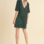 Sequin Open Back Mini Dress - Green-dress- Hometown Style HTS, women's in store and online boutique located in Ingersoll, Ontario