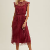 Floral Lace Pleated Midi Dress - Wine-dress- Hometown Style HTS, women's in store and online boutique located in Ingersoll, Ontario