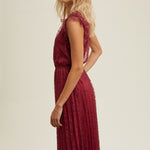 Floral Lace Pleated Midi Dress - Wine-dress- Hometown Style HTS, women's in store and online boutique located in Ingersoll, Ontario