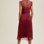 Floral Lace Pleated Midi Dress - Wine-dress- Hometown Style HTS, women's in store and online boutique located in Ingersoll, Ontario