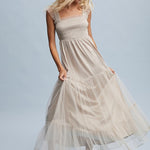 Organza Tiered Midi Dress - Champagne-dress- Hometown Style HTS, women's in store and online boutique located in Ingersoll, Ontario