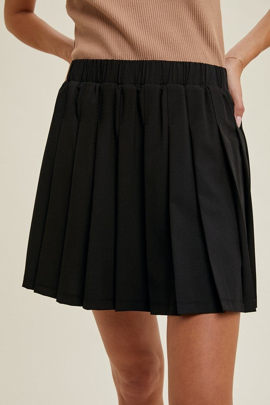 Pleated Active Skirt - Black-skirt- Hometown Style HTS, women's in store and online boutique located in Ingersoll, Ontario