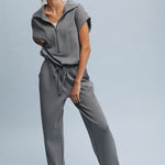 Scuba Half Zip Jumpsuit - Grey-Jumpsuits & Rompers- Hometown Style HTS, women's in store and online boutique located in Ingersoll, Ontario