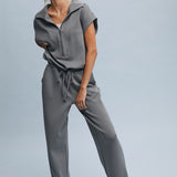 Scuba Half Zip Jumpsuit - Grey-Jumpsuits & Rompers- Hometown Style HTS, women's in store and online boutique located in Ingersoll, Ontario