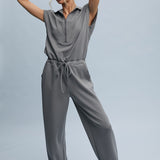 Scuba Half Zip Jumpsuit - Grey-Jumpsuits & Rompers- Hometown Style HTS, women's in store and online boutique located in Ingersoll, Ontario