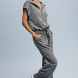 Scuba Half Zip Jumpsuit - Grey-Jumpsuits & Rompers- Hometown Style HTS, women's in store and online boutique located in Ingersoll, Ontario