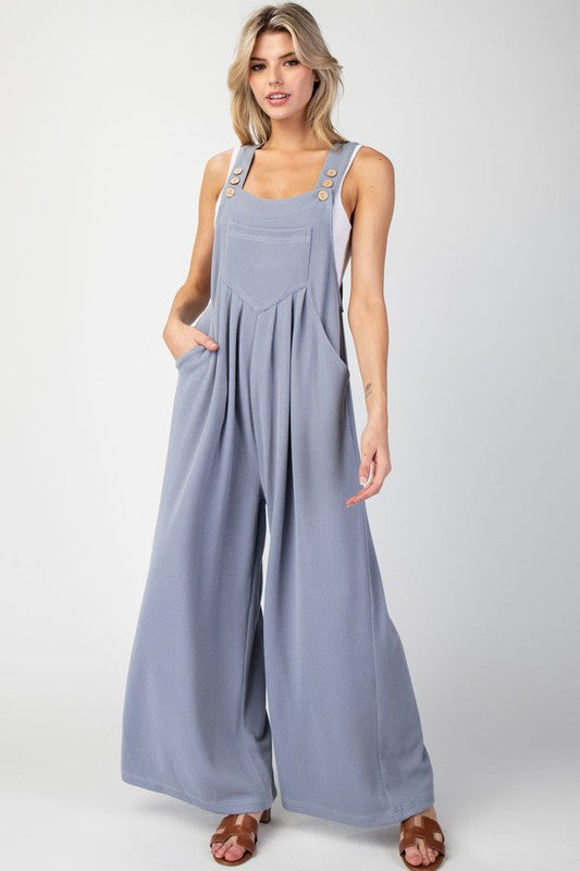 Solid Wide Leg Jumpsuit - Denim-Jumpsuits & Rompers- Hometown Style HTS, women's in store and online boutique located in Ingersoll, Ontario