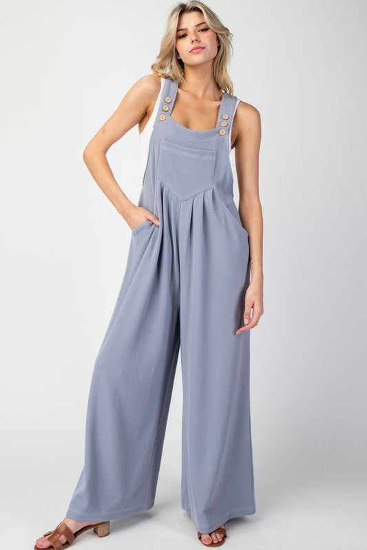 Solid Wide Leg Jumpsuit - Denim-Jumpsuits & Rompers- Hometown Style HTS, women's in store and online boutique located in Ingersoll, Ontario