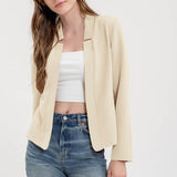 Notch Collar Long Sleeve Blazer - Ivory-Blazer- Hometown Style HTS, women's in store and online boutique located in Ingersoll, Ontario