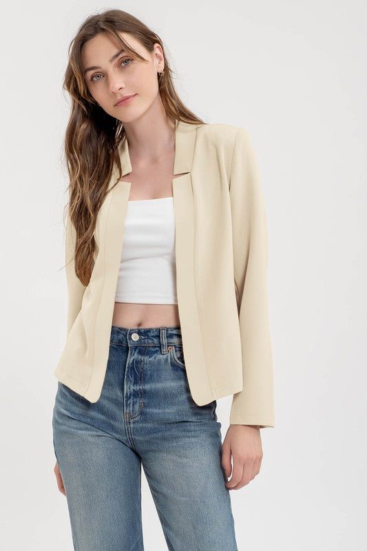 Notch Collar Long Sleeve Blazer - Ivory-Blazer- Hometown Style HTS, women's in store and online boutique located in Ingersoll, Ontario