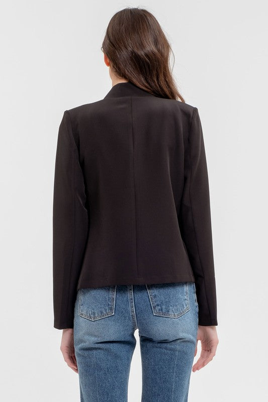 Notch Collar Long Sleeve Blazer - Black-Blazer- Hometown Style HTS, women's in store and online boutique located in Ingersoll, Ontario