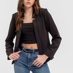 Notch Collar Long Sleeve Blazer - Black-Blazer- Hometown Style HTS, women's in store and online boutique located in Ingersoll, Ontario