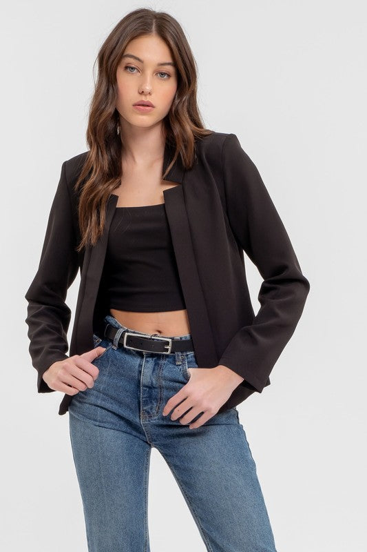 Notch Collar Long Sleeve Blazer - Black-Blazer- Hometown Style HTS, women's in store and online boutique located in Ingersoll, Ontario