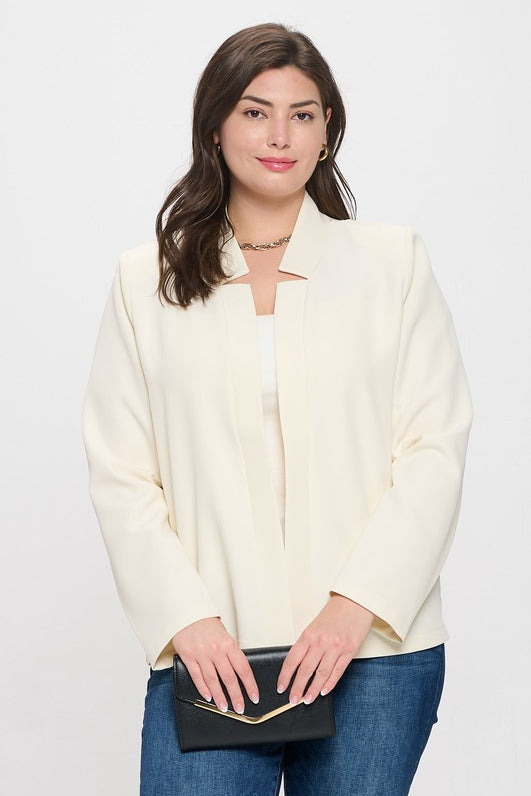 Notch Collar Long Sleeve Blazer - Ivory-Blazer- Hometown Style HTS, women's in store and online boutique located in Ingersoll, Ontario