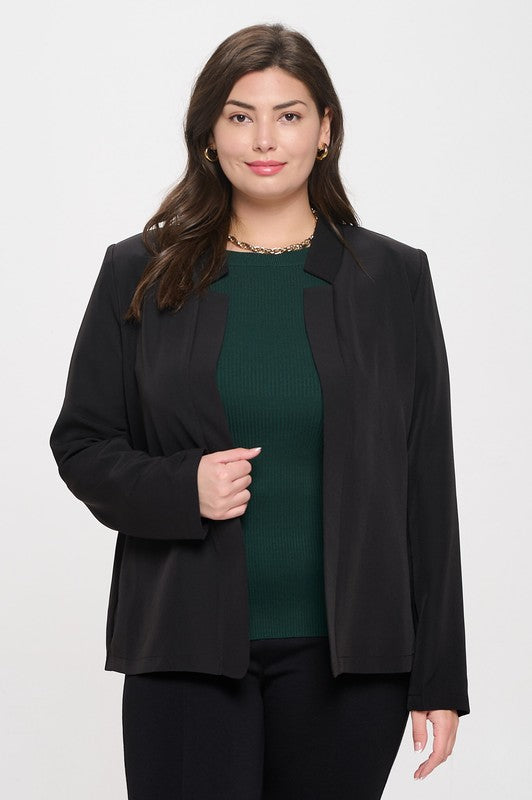 Notch Collar Long Sleeve Blazer - Black-Blazer- Hometown Style HTS, women's in store and online boutique located in Ingersoll, Ontario