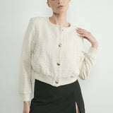 Tweed Bomber Jacket -Ivory-jacket- Hometown Style HTS, women's in store and online boutique located in Ingersoll, Ontario