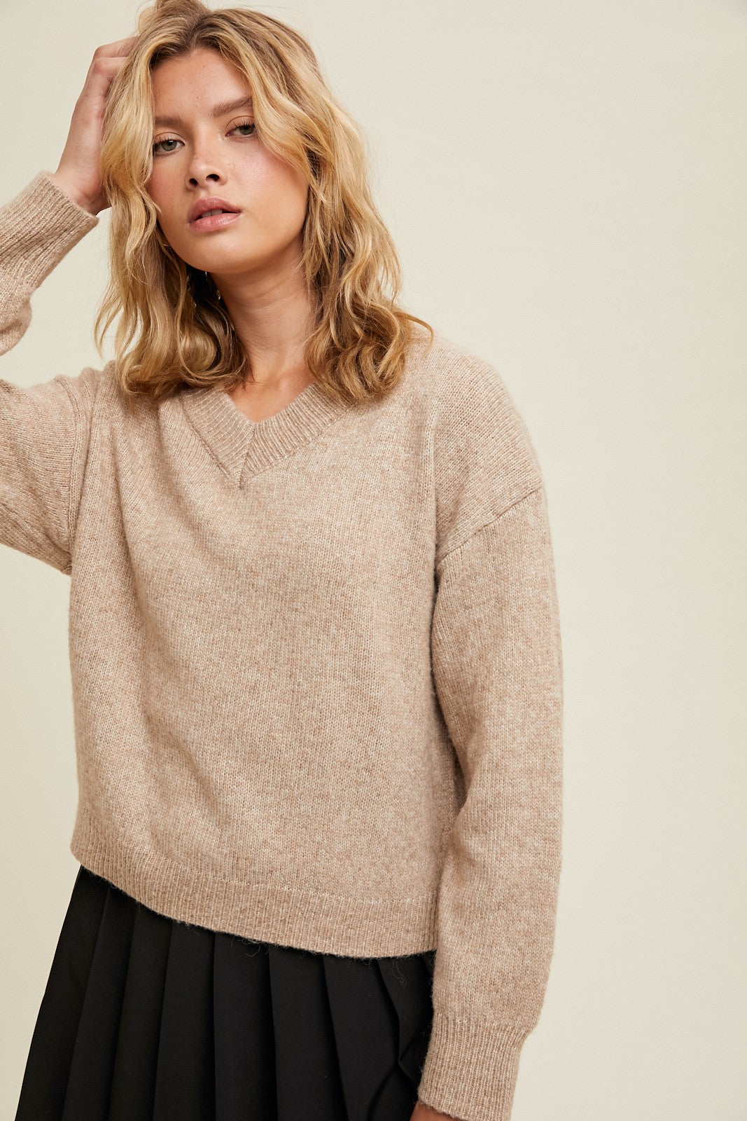 Brushed Relaxed Crop Sweater - Mocha-sweater- Hometown Style HTS, women's in store and online boutique located in Ingersoll, Ontario