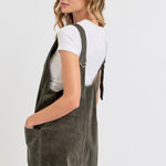 Casual Overall Corduroy Dress - Olive-Casual Dresses- Hometown Style HTS, women's in store and online boutique located in Ingersoll, Ontario