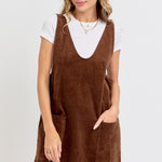 Casual Overall Corduroy Dress - Brown-Casual Dresses- Hometown Style HTS, women's in store and online boutique located in Ingersoll, Ontario