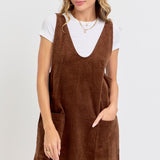 Casual Overall Corduroy Dress - Brown-Casual Dresses- Hometown Style HTS, women's in store and online boutique located in Ingersoll, Ontario