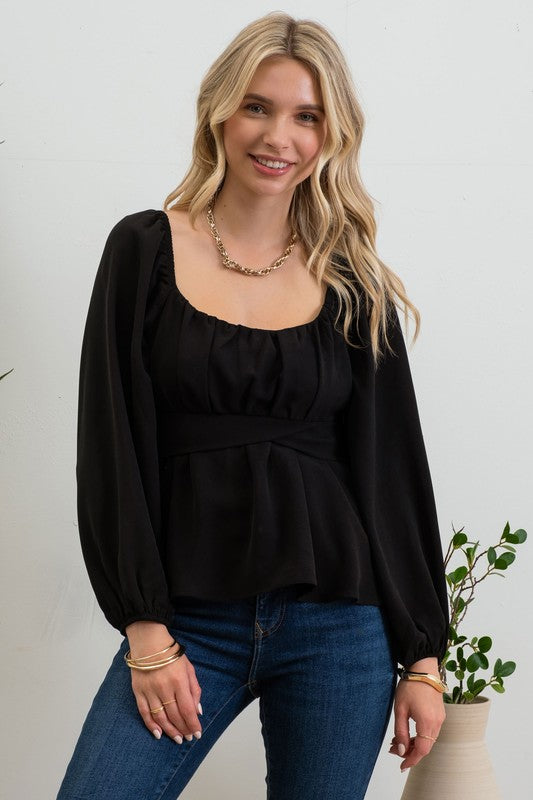 Scoop Neck Blouse - Black-blouse- Hometown Style HTS, women's in store and online boutique located in Ingersoll, Ontario