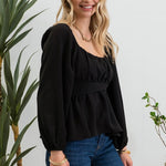 Scoop Neck Blouse - Black-blouse- Hometown Style HTS, women's in store and online boutique located in Ingersoll, Ontario