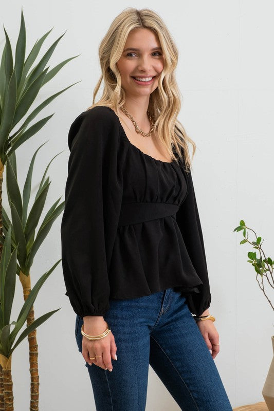 Scoop Neck Blouse - Black-blouse- Hometown Style HTS, women's in store and online boutique located in Ingersoll, Ontario