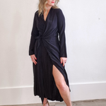 Long Sleeve Midi Wrap Dress - Black-dress- Hometown Style HTS, women's in store and online boutique located in Ingersoll, Ontario
