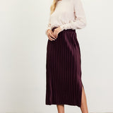 Pleated Velvet Midi Skirt - Plum-skirt- Hometown Style HTS, women's in store and online boutique located in Ingersoll, Ontario