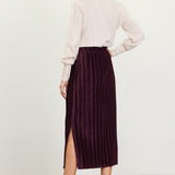 Pleated Velvet Midi Skirt - Plum-skirt- Hometown Style HTS, women's in store and online boutique located in Ingersoll, Ontario