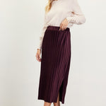 Pleated Velvet Midi Skirt - Plum-skirt- Hometown Style HTS, women's in store and online boutique located in Ingersoll, Ontario