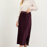 Pleated Velvet Midi Skirt - Plum-skirt- Hometown Style HTS, women's in store and online boutique located in Ingersoll, Ontario