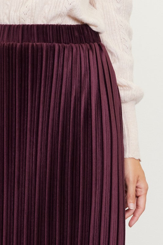 Pleated Velvet Midi Skirt - Plum-skirt- Hometown Style HTS, women's in store and online boutique located in Ingersoll, Ontario