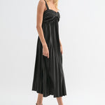 Satin Pleated Midi Dress - Black-dress- Hometown Style HTS, women's in store and online boutique located in Ingersoll, Ontario