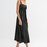 Satin Pleated Midi Dress - Black-dress- Hometown Style HTS, women's in store and online boutique located in Ingersoll, Ontario