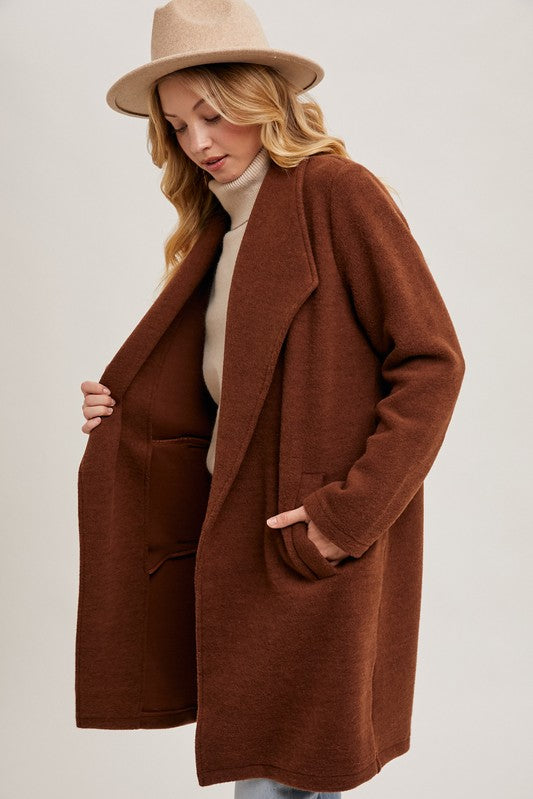 Open Front Knit Coat - Chestnut- Hometown Style HTS, women's in store and online boutique located in Ingersoll, Ontario