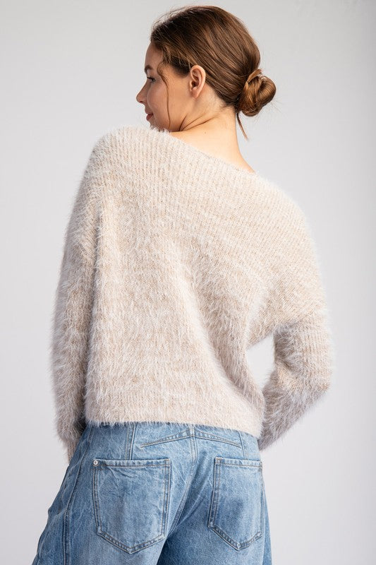 Cropped Mohair Sweater - Sand-sweater- Hometown Style HTS, women's in store and online boutique located in Ingersoll, Ontario