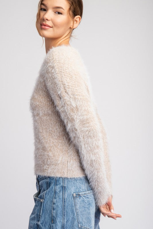 Cropped Mohair Sweater - Sand-sweater- Hometown Style HTS, women's in store and online boutique located in Ingersoll, Ontario