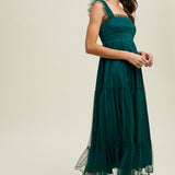 Organza Tiered Midi Dress - Teal Green-dress- Hometown Style HTS, women's in store and online boutique located in Ingersoll, Ontario