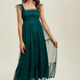 Organza Tiered Midi Dress - Teal Green-dress- Hometown Style HTS, women's in store and online boutique located in Ingersoll, Ontario