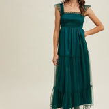 Organza Tiered Midi Dress - Teal Green-dress- Hometown Style HTS, women's in store and online boutique located in Ingersoll, Ontario