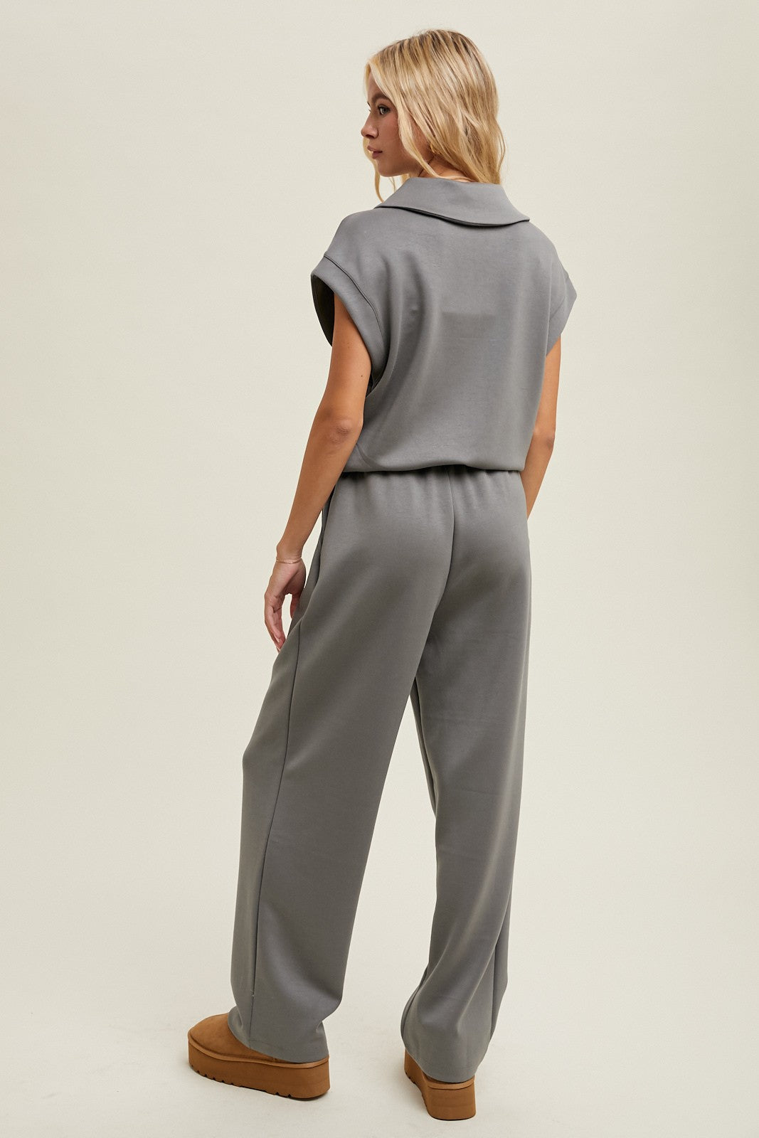 Scuba Half Zip Jumpsuit - Grey-Jumpsuits & Rompers- Hometown Style HTS, women's in store and online boutique located in Ingersoll, Ontario