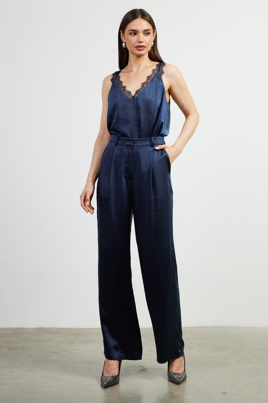 Satin Trousers - Navy-dress pants- Hometown Style HTS, women's in store and online boutique located in Ingersoll, Ontario