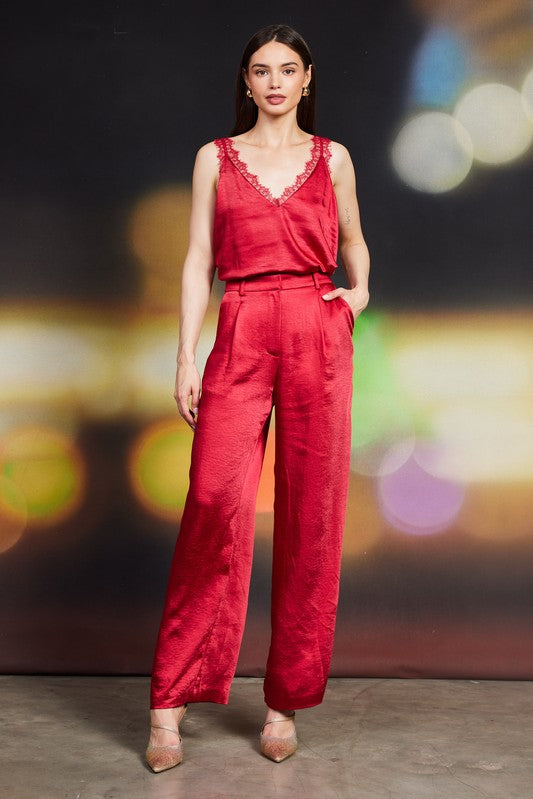 Satin Trousers - Red-dress pants- Hometown Style HTS, women's in store and online boutique located in Ingersoll, Ontario