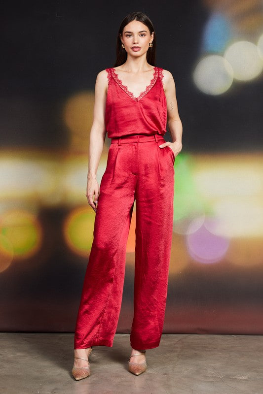 Satin Trousers - Red-dress pants- Hometown Style HTS, women's in store and online boutique located in Ingersoll, Ontario