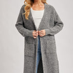 Longline Cardigan Sweater - Grey-Sweaters and Cardigans- Hometown Style HTS, women's in store and online boutique located in Ingersoll, Ontario