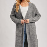 Longline Cardigan Sweater - Grey-Sweaters and Cardigans- Hometown Style HTS, women's in store and online boutique located in Ingersoll, Ontario