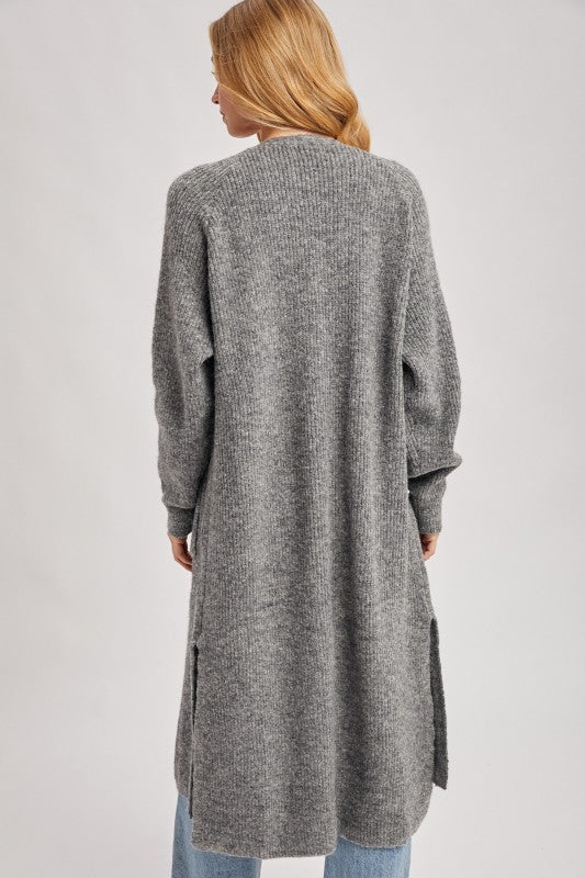 Longline Cardigan Sweater - Grey-Sweaters and Cardigans- Hometown Style HTS, women's in store and online boutique located in Ingersoll, Ontario