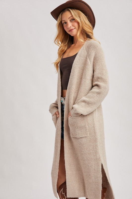 Longline Cardigan Sweater - Oatmeal-Sweaters and Cardigans- Hometown Style HTS, women's in store and online boutique located in Ingersoll, Ontario